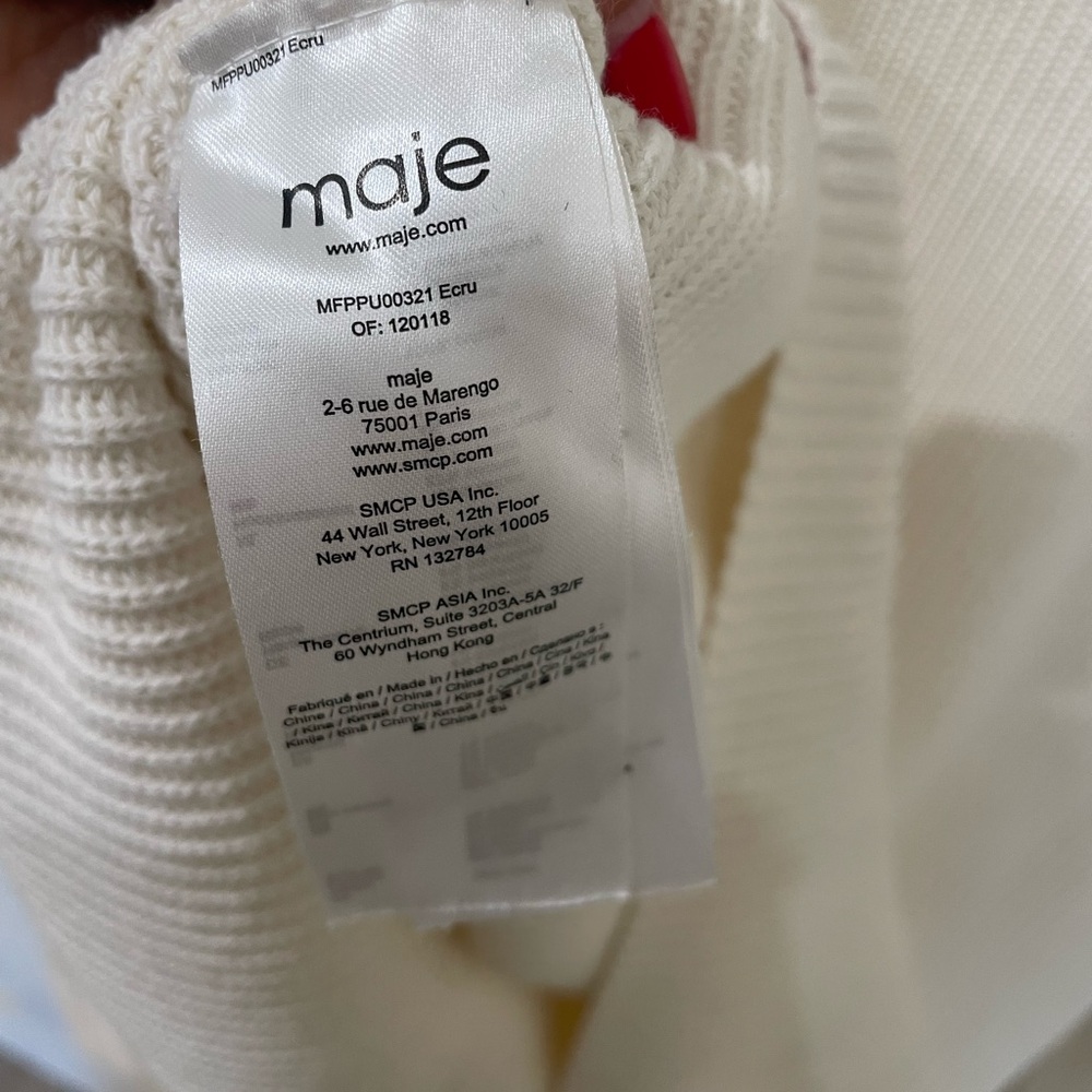 Maje White V-Neck Sweater with Black Sparkly Trim - Picture 8 of 9